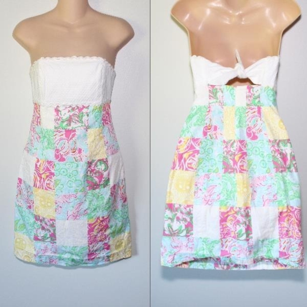 Lilly Pulitzer Franco Patches Strapless Dress White Pink Women's Size 0 H13532 - Picture 11 of 13